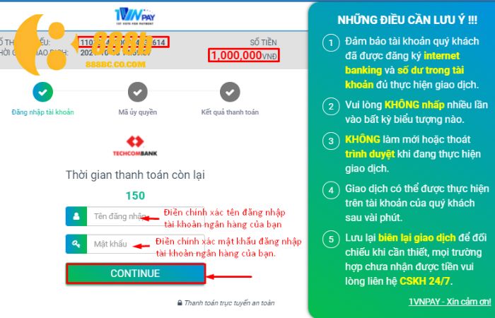 Nạp tiền 888B 2 Người chơi có thể nạp tiền vào 888B qua ngân hàng