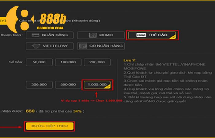 Nạp tiền 888B 4 Nạp tiền 888B bằng thẻ cào
